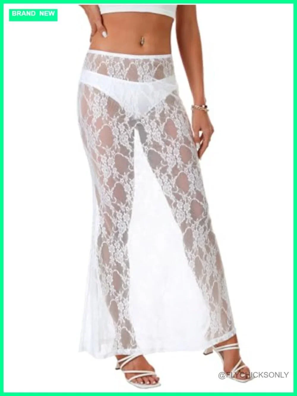 Sheer Lace A-Line High Waist Maxi Skirt Flowy Beach Cover-Up